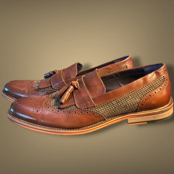 Men\'s Sz 11 VINTAGE FOUNDRY Bianchi Brown Leather And Textile Tassel Loafers EUC main image 4